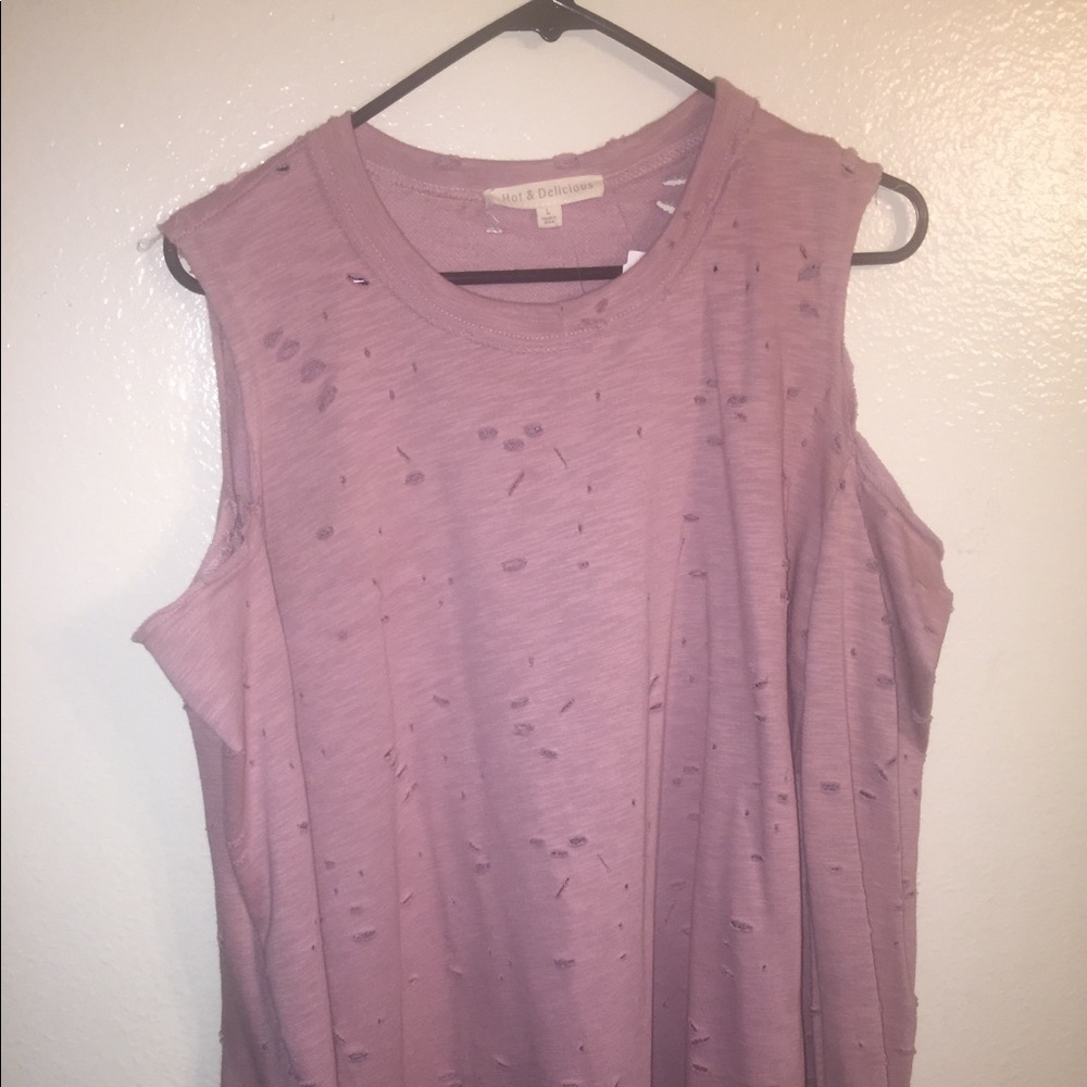 Distressed peekaboo shoulder sweatshirt (Mauve